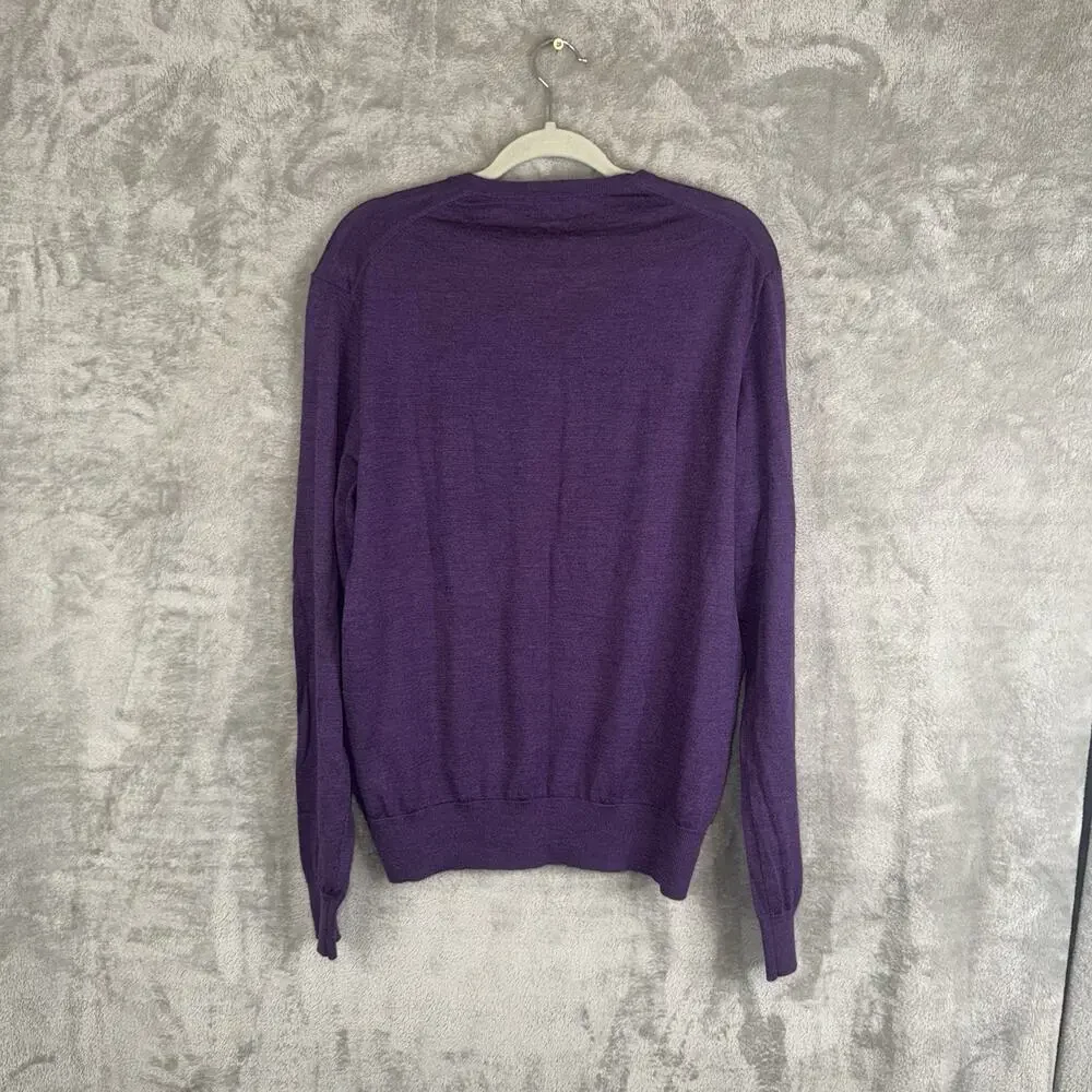 Polo Ralph Lauren Merino Wool V Neck Sweater SZ L Purple Preppy Custom Fit